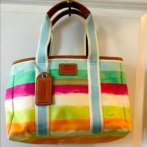 Coach Hampton Watercolor Rainbow Stripe Tote Bag
